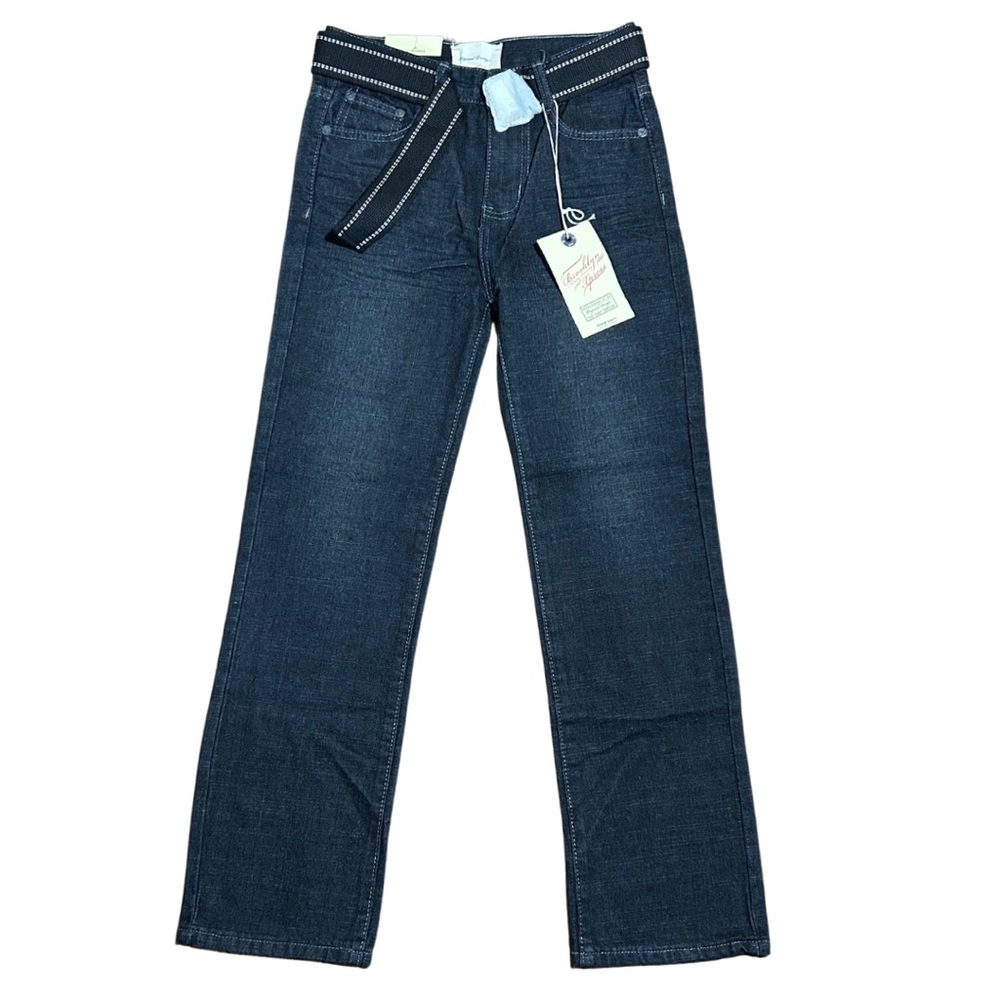 Brooklyn Xpress Boys Casual Black Belted Solid Straight Denim Jeans Sz 12